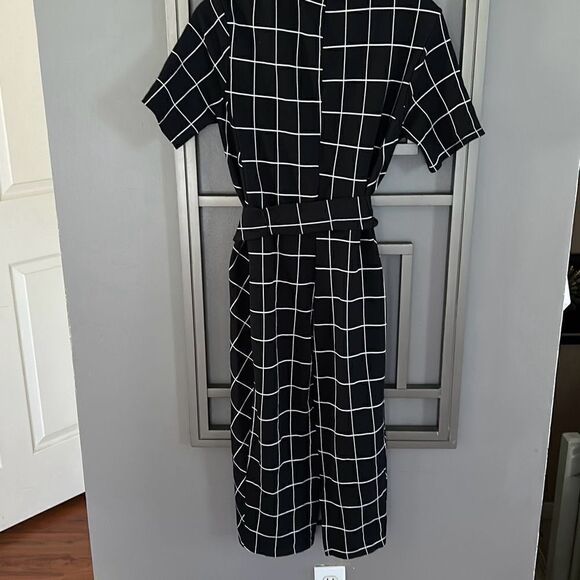 Zara black and white classy Check fitted stretch  dress knit mock turtleneck ￼si - Picture 3 of 6